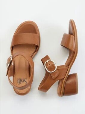 SofftClassic Tan Leather Block Heel Sandal